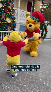 Watch Winnie the Pooh give a Christmas hug to his tiny lookalike