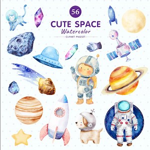 56 Cute Space PNG Transparent Background | Watercolor Galaxy, Astronaut, Rocket, Planet, Moon | Cosmic Clipart Set - Etsy