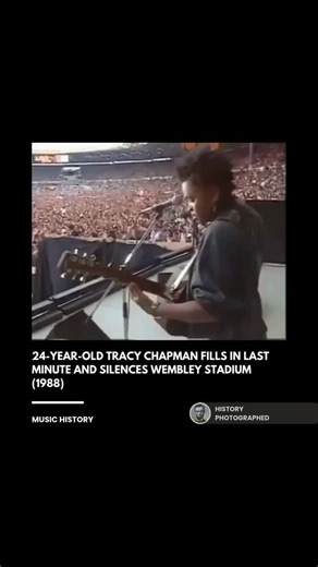 History Photographed on Instagram: "In 1988, Tracy Chapman was thrust onto the Wembley Stadium stage during the Nelson Mandela 70th Birthday Tribute after Stevie Wonder withdrew due to technical issues. ⁠ ⁠ Performing alone with just her acoustic guitar, the 24-year-old captivated the massive audience with "Fast Car," a performance that skyrocketed her to international stardom overnight⁠ ⁠ Credit: BBC, Elephant House Productions, Tribute Inspirations Limited"
