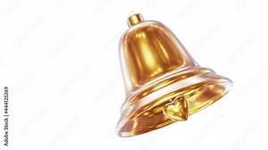 Realistic looping 3D animation of the golden Christmas bell rendered in UHD with alpha matte