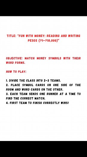 For 50 pesos PDF copy Fun with Money Reading and Writing number symbols and words up to 10,000 👉🏻 Interactive activities for grade 3 👉🏻 Writing number words to symbols 👉🏻Writing symbols to words 👉🏻Match number symbols to words Pwedeng pang group at individual activity 56 fruits (number symbols) 56 strips (numbers words) #grade3Math #redistructionalmaterials #teacherroxane #classroomdecorations #BestPractices | RED Instructional Materials