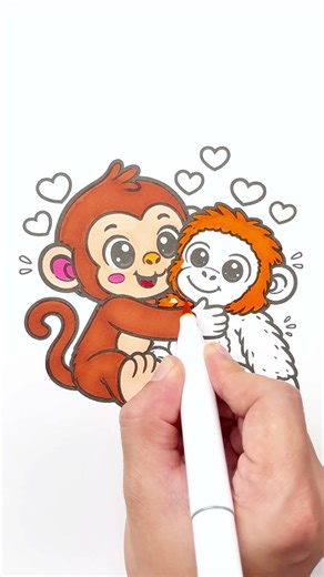 Punch the Monkey Hug 🐵❤️ | Cute Viral Coloring Trend for Kids #Shorts