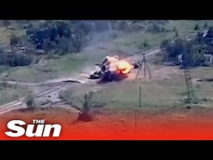 Ukrainian forces blow up Russian tank in a ball of flames with air strike