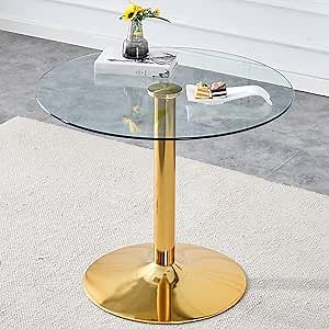 Round Glass Dining Table,35" Round Kitchen Table for 2-4,Tempered Glass Round Dining Table with Golden Stainless Steel Pole Support,Gold Dining Room Table for Apartment,Living Room(30" H