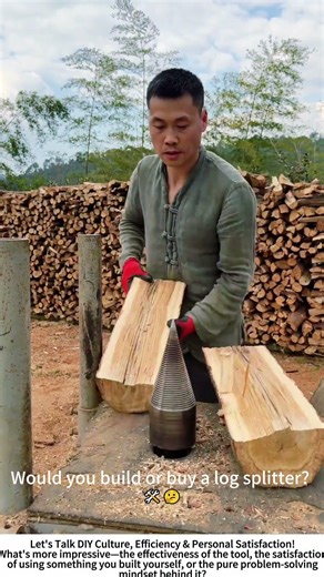 Ingenuity in Action: Splitting Logs with a DIY Tool ⚙️