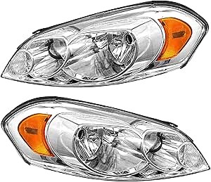 for 2008 Impala Headlight Assembly Compatible with 2006 2007 2008 2009 2010 2011 2012 2013 Chevy Impala / 14 - 16 Impala Limited / 06 - 07 Monte Carlo Chrome Housing Amber Reflector Headlight Pair