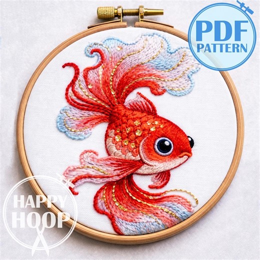 Golden Fish, Colorful Aquarium Fish. Simple Hand Embroidery Pattern PDF, Beginner Friendly - Etsy