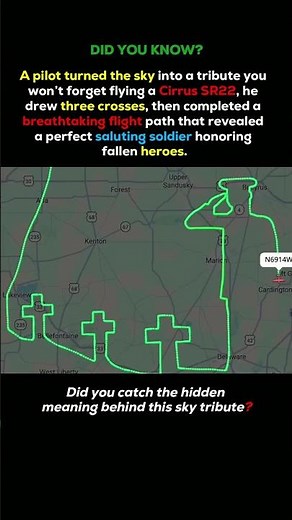 Pilot's Jaw-Dropping Sky Tribute: Giant Saluting Soldier + 3 Crosses in Flight Path ✈️❤️ #shorts