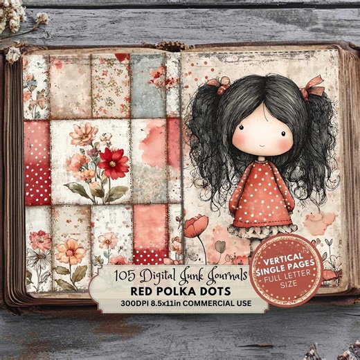Red Polka Dot Junk Journal Kit: Vintage Collage Papers (digital Download, Letter Size) - Etsy