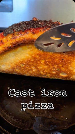 Warren | 🍕 chef & cook. on Instagram: "Cast iron pizza take two. Pepperoni and bacon both turkey so some olive oil on top. Dough ball was actually 580g so 2 or 3 pieces are quite filling. Oven preheated to 525°f. I threw the skillet on the burner for about 30 seconds before it went in the oven for 11 minutes. Then I broiled the top for about 2 minutes. Bottom and caramelized cheese was perfect. Just for presentation’s sake I broiled too long. But flavor was perfect. Kids loved it too. #castiron