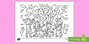 Happy Holi Colouring Sheet for Kids