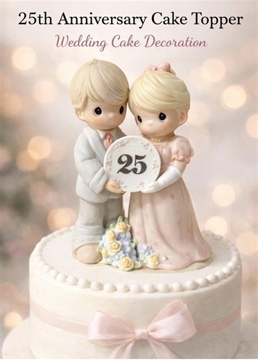 Precious Moments 25th Anniversary Figurine – Silver Anniversary Cake Topper – Vintage Precious Moments Couple – 25 Years Wedding Decor