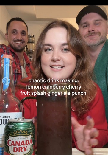 an extremely chaotic episode of drink making with emily (and matty and joey). This was SO delicious…. you must try it. 🍒 🥤 🍋 #cocktails #cocktailrecipe #drinkrecipes #punch #tequila @canadadry @Material Kitchen @Joe Pirollo @matty 🤠