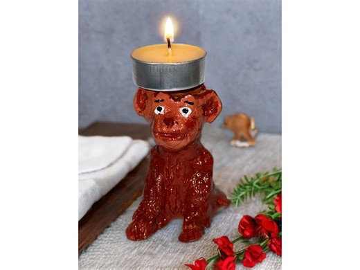 Handmade Monkey Candle Holder, Cute Clay Animal Figurine, Unique Home Decor, Small Decorative Sculpture, 8 Cm - Etsy