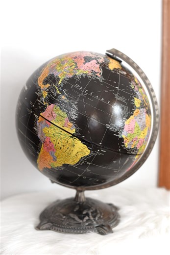 Vintage Black World Globe – Decorative Desk Globe With Metal Base - Etsy Canada