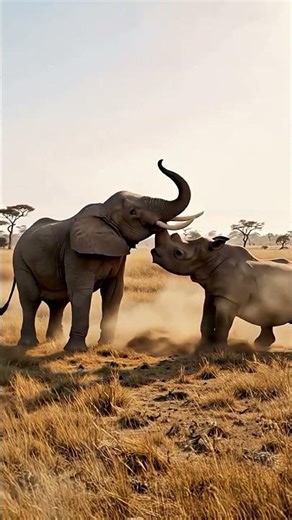 Elephant vs Rhino Showdown – Raw Power Battle in the African Wild | Animal Kingdom Hub