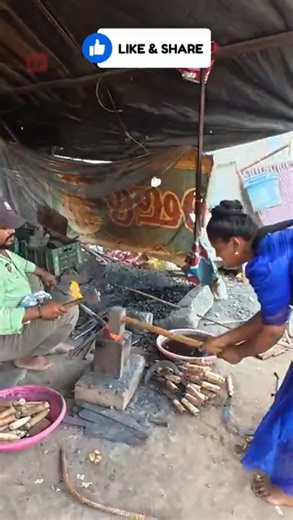 Hardworking Husband & Wife Blacksmiths | Forging Iron Rod into Digging with Sledge Hammer