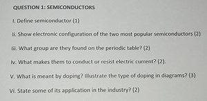 SemiconductorsI. Define semiconductor (1)II. Show electroni... | Filo