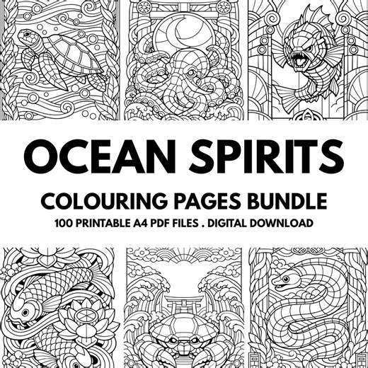 Ocean Spirits Colouring Pages Bundle | 100 Printable A4 PDF Files (digital Download) - Etsy