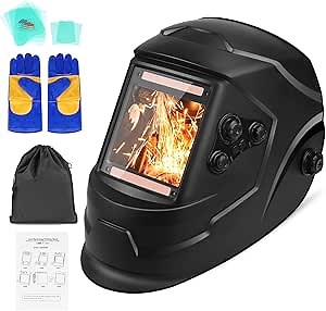 Welding Helmet Auto Darkening Welder Mask 3.94" X 3.66" Large View True Color Solar Powered with Adjustable Shade Range 4/5-9/9-13 and 4 Arc Sensor for TIG MIG ARC Hood