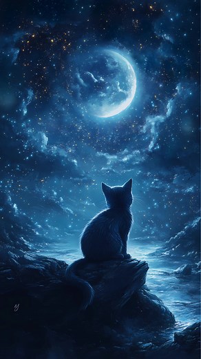 Cat Gazing at the Night Sky: A Dreamy Scene