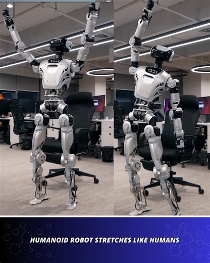 15K views · 87 reactions | Watch a humanoid robot show off lifelike stretches, twists, and squats. Powered by advanced actuators and AI, it's designed for smooth motion, complex tasks, and real-world adaptability. Could this be the future face of factory floors and service counters? | Startup Selfie | Facebook