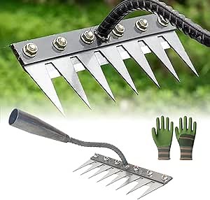 5/6/7/8 Teeth Carbon Steel Garden Weeding Rake, Iron Rake for Gardening and Weeding, Detachable Iron WeedingRake for Dethatching Backyard Lawn Loosening Grass Raking (8 Teeth)