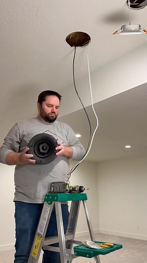 SPEAKER • How to install an in-ceiling surround sound speaker. (1) Verify the location of the speaker wiring. (2) Using the provided template, trace the speaker hole. (3) cut the speaker hole. (4) wire the speaker. (5) secure the speaker in place with a power screwdriver. (6) affix the magnetic grill (7) admire your handiwork. G E A R: @paradigmspeakers CI Elite 65 v2 @milwaukeetool H A N D M O D E L: @greg_montgomery_ #speaker #smarthome #dolbyatmos #hometheater #hometheatre #basement #homecons