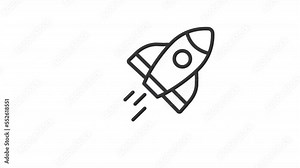 Animated rocket linear icon. Launch spacecraft into cosmos. Space shuttle. Startup. Seamless loop HD video with alpha channel on transparent background. Outline motion graphic animation