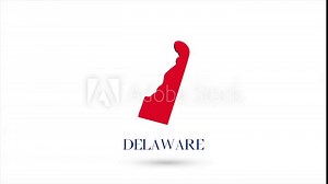 3d animated flat map showing the state of Delaware from the United State of America on white background. USA. Rotating map of Delaware with shadow. USA. 4k
