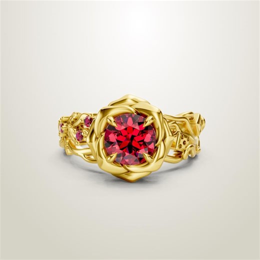 Engagement Ring Large Red Ruby Birthstone -detailed Metal Design Gift for Her - Etsy