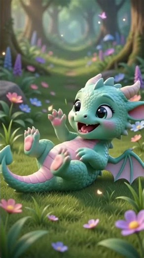 🐉 Cute Baby Dragon Playing & Breathing Fire 🔥 | Adorable Dragon Animation #Shorts