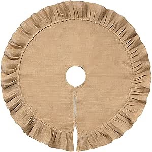 Tatuo 31 Inch Large Christmas Tree Skirt Decorations Fit 3.3~5 ft Xmas Tree Linen Burlap Trees Skirt for Christmas Xmas New Year Party Holiday Family Winter Home Indoor Outdoor Decor (Linen Color)