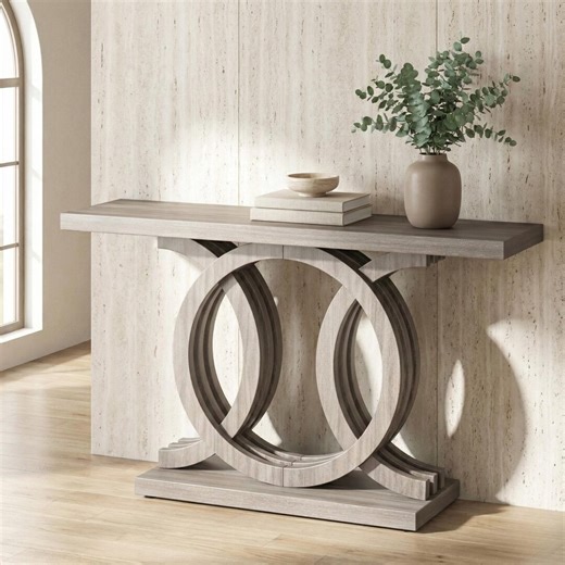 55 Inch Gray Console Table, Interlocking Ring Geometric Base, Modern Farmhouse Entryway/sofa Table for Hallway & Behind Couch - Etsy Canada