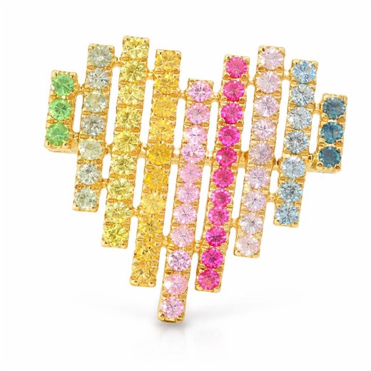 Heart Sapphire Ring: Multi Colored Gems (14K Yellow Gold, Size 7) - Etsy