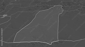 Helmand, province with its capital, zoomed and extruded on the bilevel map of Afghanistan in the conformal Stereographic projection. Animation 3D