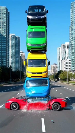 5 Colorful Buses Falling Straight Down 😱 Only One Survives!
