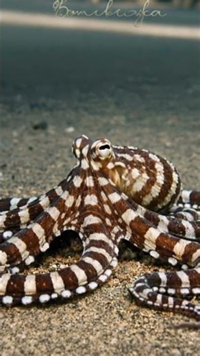 Stripped octopus flexing it's swagger on the shore.