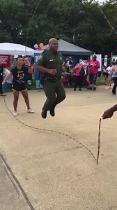 Recruiter Anderson puts his skills to the test at #RVA Pridefest today. Has he been practicing, or was he born with it? #Pridefest Jumpstarz Jump Rope Lessons | Chesterfield County Police