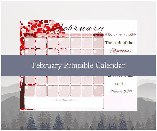 February Printable Calendar for Any Year Monthly Planner With Tree Themed Quote Digital Download Christian Calendar for Print - Etsy