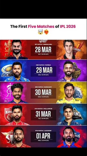 first five matches kaun se kaun si team ke sath hone wale Hain which shots