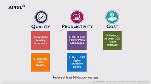 With continuous improvement as part of our core values, we have continued to explore innovative ways to improve our products. With a strong focus on Quality, Productivity and Costs or QPC, our customers enjoy minimum savings of USD 50 per ton with 30% fewer press stoppages, up to 35% higher machine speed, a 20% reduction in paper wastage, and many more intangible benefits. These also translate into increased profitability, improved staff morale and market competitiveness for top quality paper pr