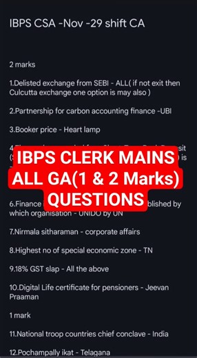 Ibps Clerk Mains all 40-GA Questions #ibpsclerk