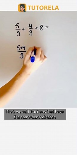 Add Fractions and Whole Numbers: Solve 5/9 + 4/9 + 8 #Math #TheCommutativeProperty