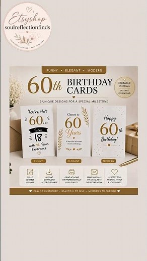Birthday cards ideas for mom | Editable 60th Birthday Card | Funny & Elegant Canva Templates