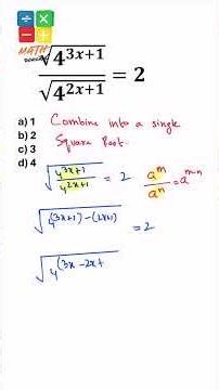Solving a Radical Exponential Equation | √(4³ˣ⁺¹) ÷ √(4²ˣ⁺¹) = 2