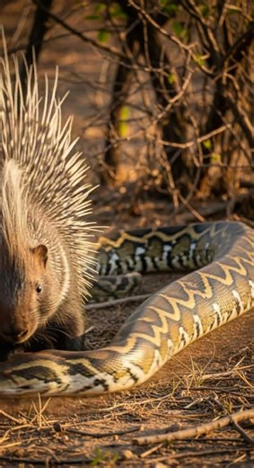 Porcupine vs Giant Python | Nature’s Shocking Clash Unfolds Fast #wildlife #naturebattle #python