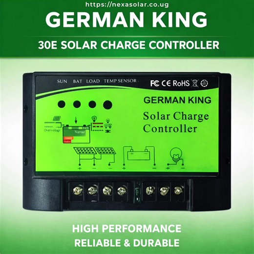 Upgrade your energy game with the Germantec 30A PWM Solar Charge Controller! 🌞 This reliable controller efficiently manages your solar panels and batteries, ensuring maximum energy harvest and prolonged battery life. With its humanized LCD display and 3-stage charging, it's perfect for lead-acid, gel, and lithium batteries. Compatible with 12V and 24V systems, it's an ideal choice for homes, businesses, and industries in Uganda. Say goodbye to energy worries and hello to savings! 😊