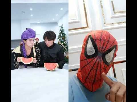 Rumi vs. Jinu : Watermelon Eating Contest #demonhunters #spiderman #cosplay #shorts