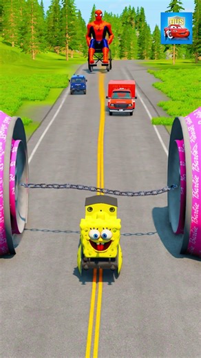 Funny Cars VS Bollard Barbie and Giant Chain in BeamNG.drive